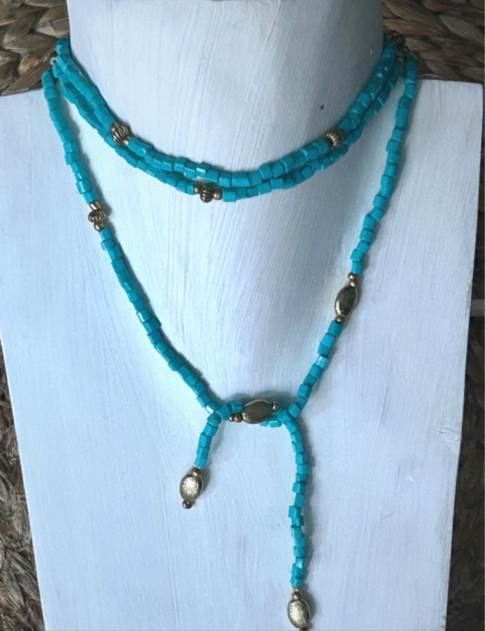 Collar vintage de  rocalla color turquesa multi posiciones  – photo 3